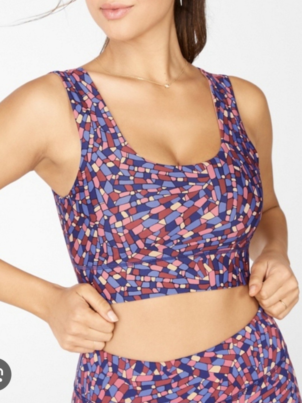 Fabletics Mosaic High-Neck Sports Bra in Blue & Pink-Size:M